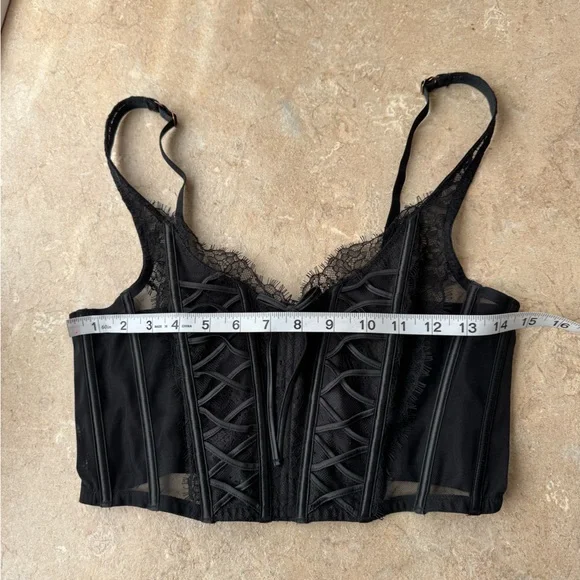 Victoria's Secret Dream Angels unlined black lace-up corset top, Size Large - Picture 4 of 12